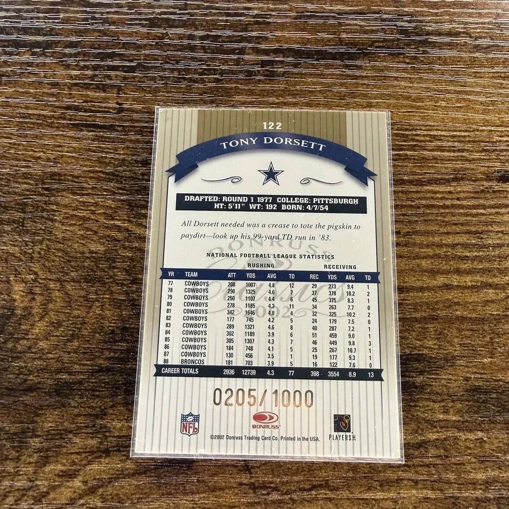 2002 Donruss Classics - Legend Tony Dorsett #122 /1000